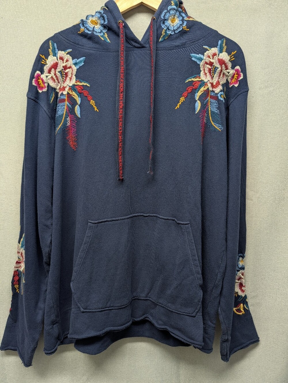 Johnny Was 🌹 Navy Floral Embroidered Pullover Hoodie Size Small